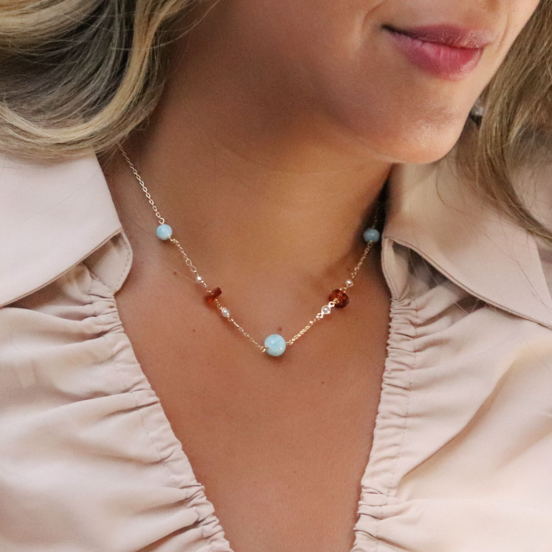 Collar de larimar & ámbar