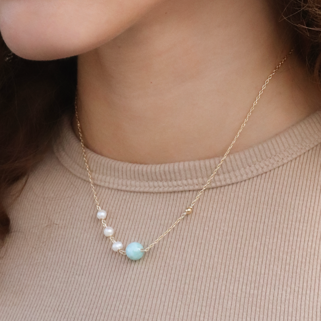 Collar Larimar y Perlas