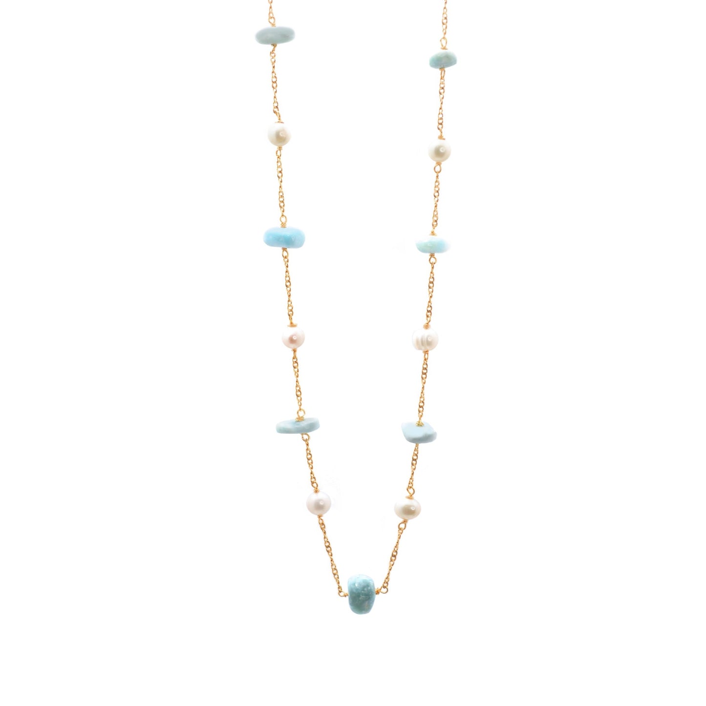 Collar de Larimar y perlas