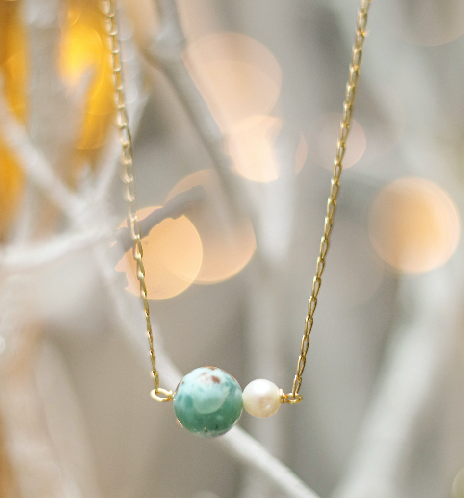 Cadena Larimar y Perla