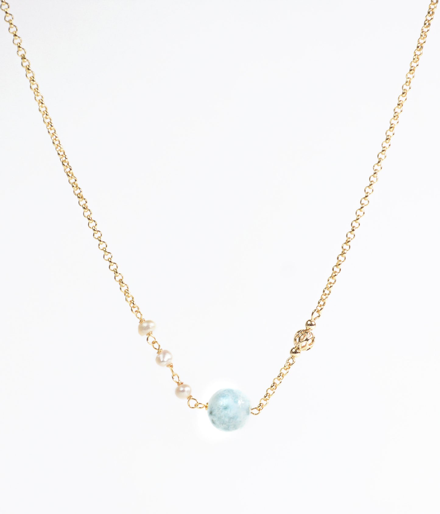 Collar Larimar y Perlas
