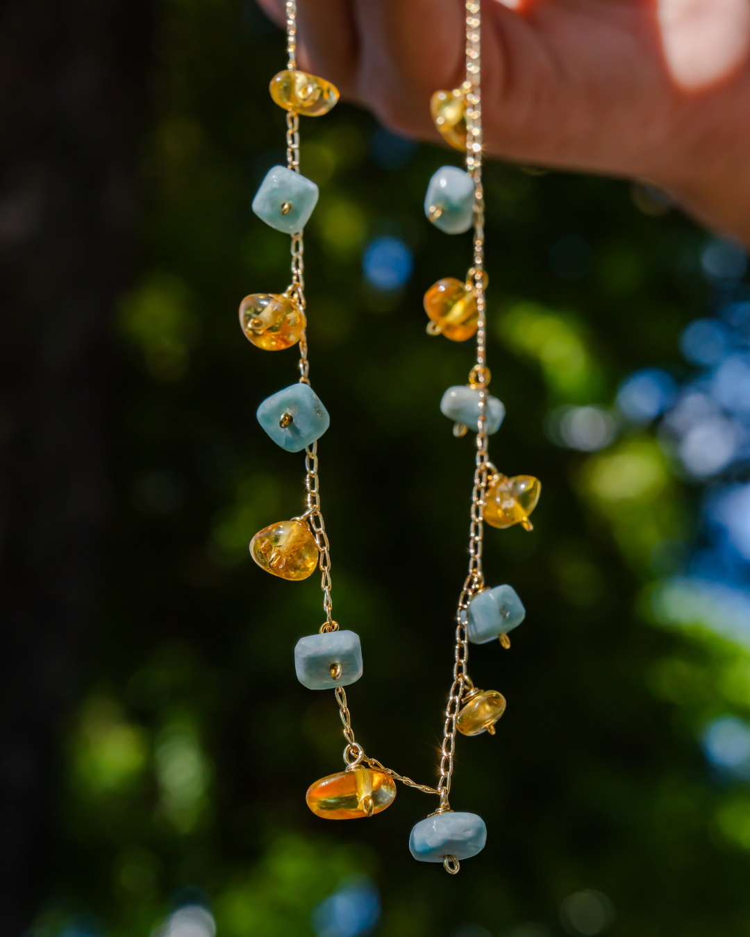 Chokers de larimar y ámbar